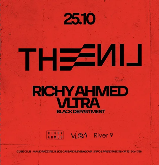 Flyer THE LINE del 25 ottobre 2024 con Richy Ahmed, VLTRA e Black Department
