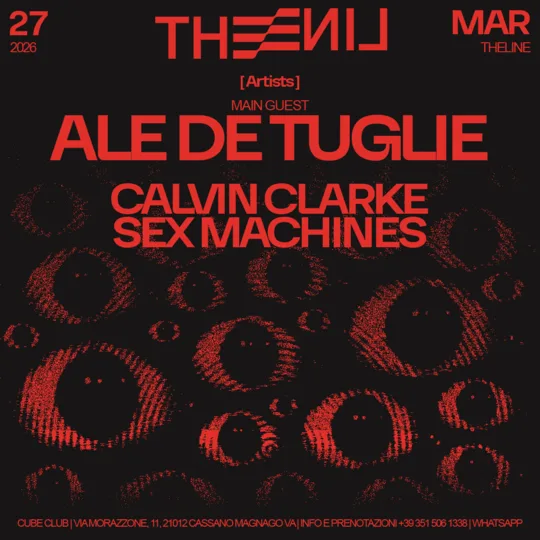 Flyer THE LINE del 27 marzo 2026 con Ale De Tuglie, Calvin Clarke e Sex Machines